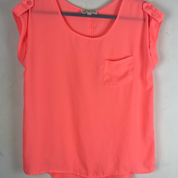 Pink Rose Sleeveless Tank Neon Salmon Color Size M - Picture 2 of 7